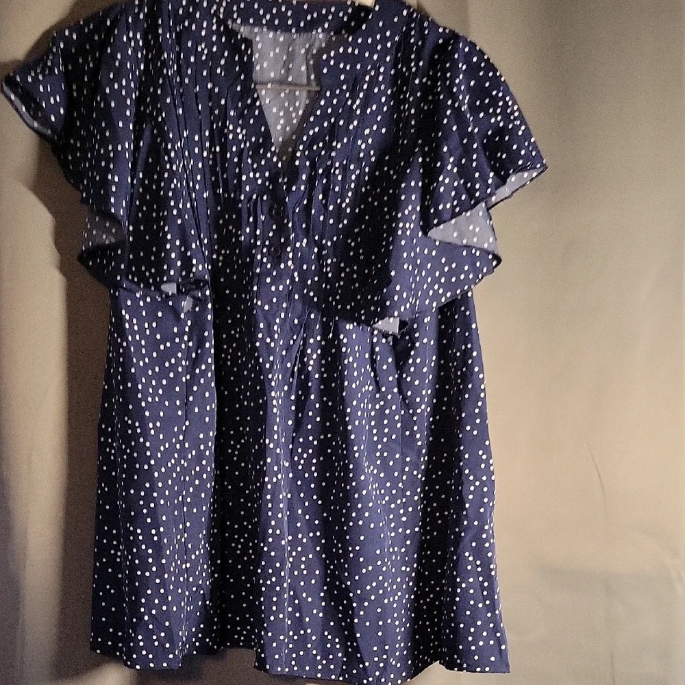 NWOT Shein Curve Polka Dot Flowy Blouse Set in White and Navy 1XL - Picture 6 of 8